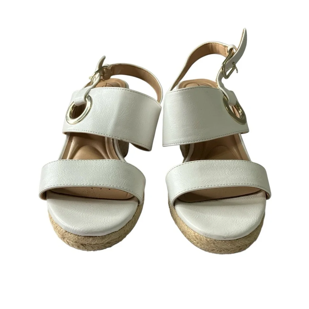 Abella True‎ Comfort Taya Wedge Sandal Size 7 Espadrille Heel Gold Hardware